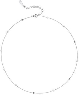 Minimalist Ball Choker S925 Sterling Silver Necklace for Women Teen Girls Satellite Beaded Chain Layering Simple Chokers Adjustable Charm Fashion Jewelry Gifts Birthday Anniversary Girlfriend Bff