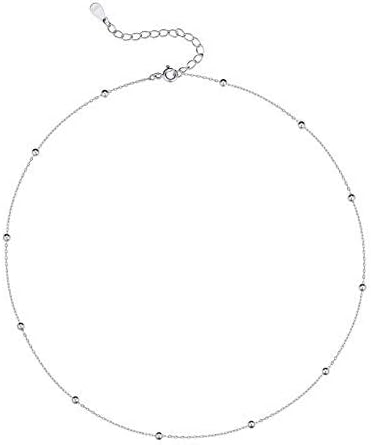 Minimalist Ball Choker S925 Sterling Silver Necklace for Women Teen Girls Satellite Beaded Chain Layering Simple Chokers Adjustable Charm Fashion Jewelry Gifts Birthday Anniversary Girlfriend Bff