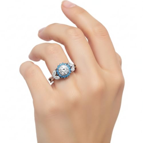 Image of 55Carat Choose Your Gemstone Flower Halo Split Shank Diamond CZ Ring Sterling Silver Round Shape Halo Engagement Rings Everyday Jewelry Wedding Jewelry Handmade Gifts for Wife US Size 4 to 12