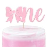 Pink Bowknot 1st Birthday Cake Topper - Bow One 1st Birthday Cake Topper, Pink White Bow Knot Party Supplies, Girl First Birthday Decor Cake Smash Photo Prop, Coquette Themed Bow Tie Cake Decoration