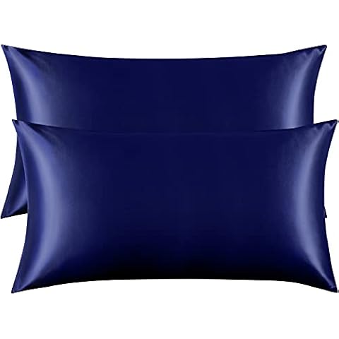 FLXXIE 2 Pack Satin Pillowcases for Hair and Skin, Luxury Soft King (20x40 Inches) Silky Pillow Cases with Envelope Closure, Navy Blue Cover