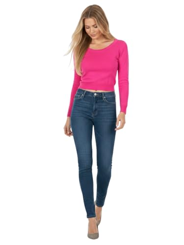 Image of Women's Crop Top Stretch Sweater - Long Sleeve Slim Bodycon Crewneck Casual Basic Solid Cropped Knit Pullover Top