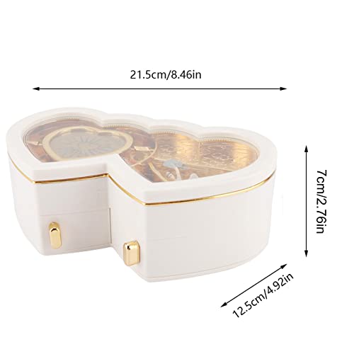 Ballerina Music Box Musical Jewelry Box, Double Heart Ballerina Musical Jewelry Box Storage Case Music Gift Box With Removable Magnetic Ballerina Dancer Birthday Bedroom Decor (White) #TOP1