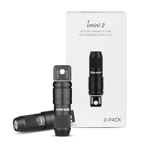 OLIGHT 2 Pack IMINI 2 EDC Rechargeable Keychain Flashlight, 50 Lumens Compact and Portable Mini LED Keyring Lights with Built-in Battery Ideal for Eve