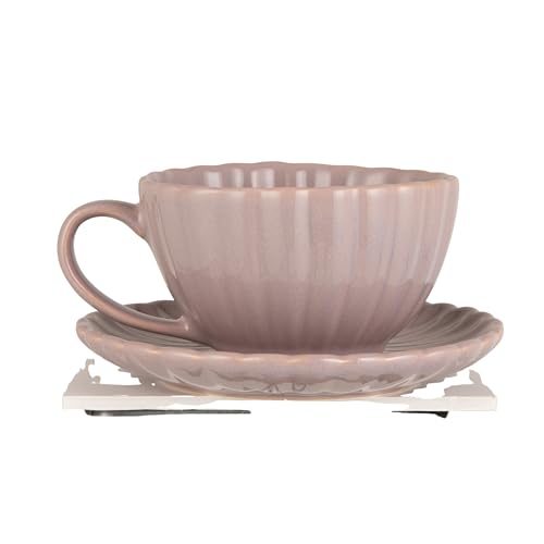 Taza de cerámica Creative Co-Op 10 oz con platillo lavanda miniatura 5