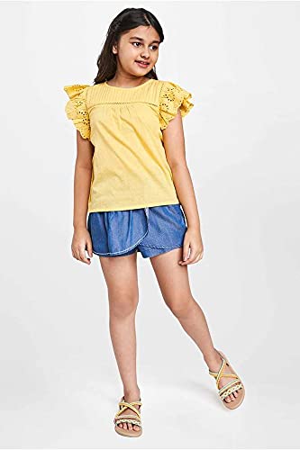 Image of global desi Self Design Cotton Round Neck Girls Tunic (S21GDR216TPCDYE-P)