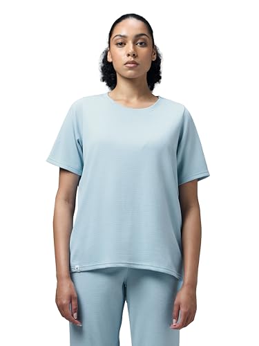 Image of TECHNOSPORT Women Relaxed Fit Cubic Melange Round Neck T-Shirt | Quick Dry Polyester Casual Tee with UPF 50+ UV Protection, Anti-Microbial & Double Cool Technology