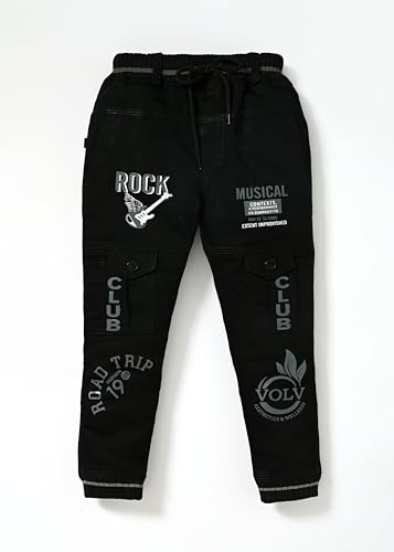 Image of Stylish Printed Joggers with Pockets | Soft Comfortable Elastic Waist Lower | Casual Outdoor Wear Trousers for Daily Use |Pack of 1 Boys Premium Cotton Satin Jeans Cargo Track Pants for Kids 2-7 Years