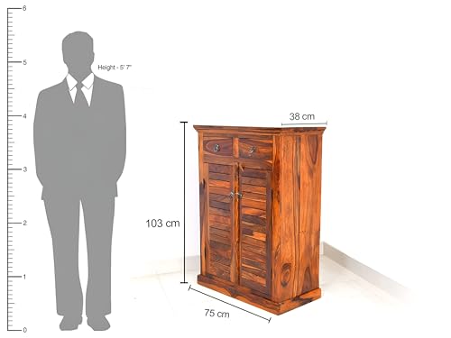 Image of Solid Sheesham Wood Multipurpose Shoe Rack | Cabinet for Living Room | Bedroom | Hall | Entryway | Home Furniture (Honey Finish)