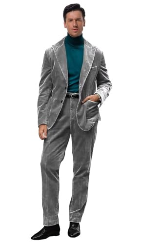 Corduroy Mens Suit 2 Piece Peak Lapel Suits for Men Formal 2 Button Winter Mens Suits