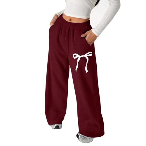 Girls Baggy Sweatpants Bow Drawstring Wide Leg Y2k Sweat Pants Casual Loose Athletic Joggers Preppy Fall Clothes with Pockets