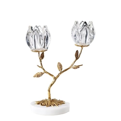 Bougeoirs de table lumineux double tête en verre de cristal pour décoration intérieure chic