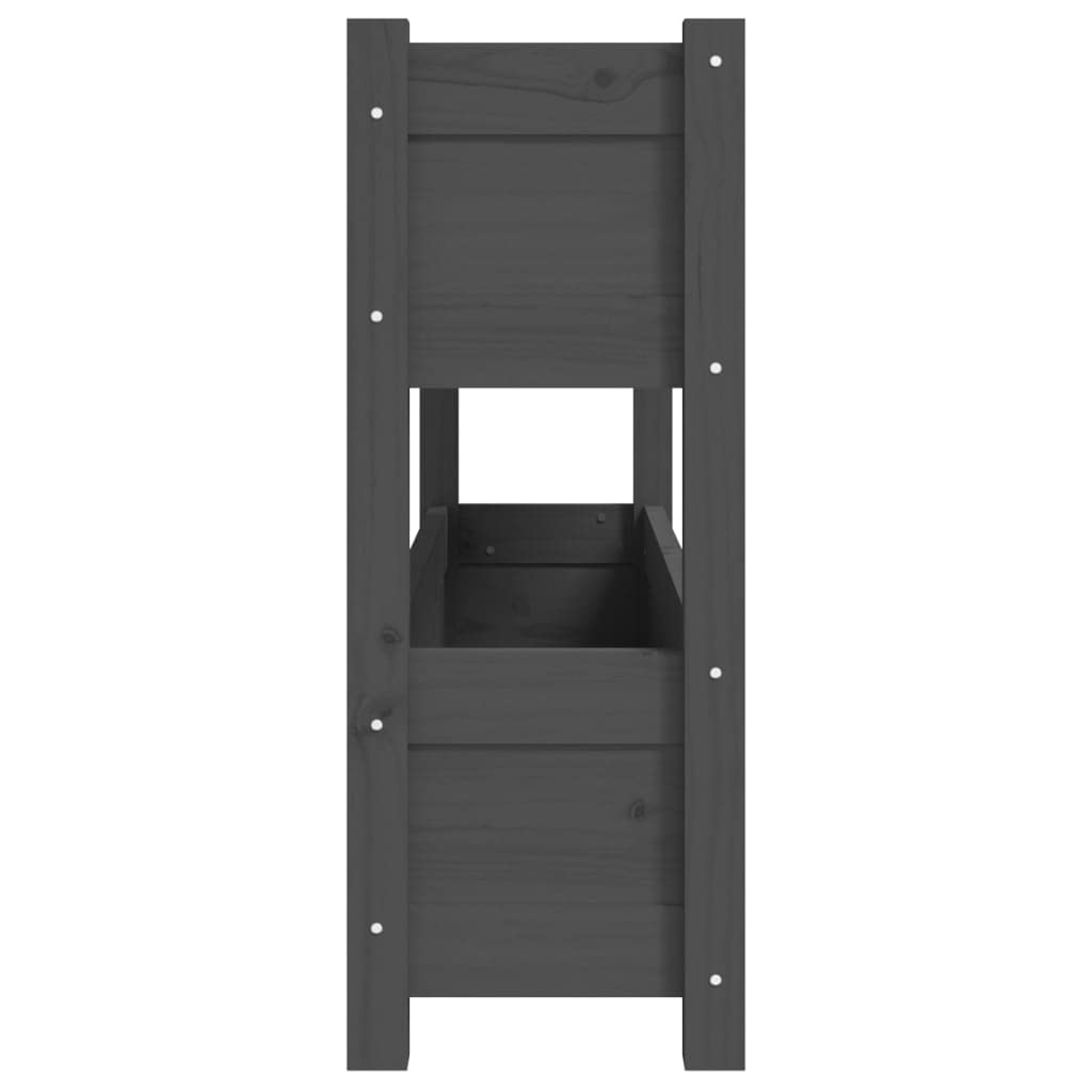Bancal de madera maciza de pino 112 x 25 x 66 cm, color gris macizo, jardinera para balcón, maceta elevada para terraza, salón