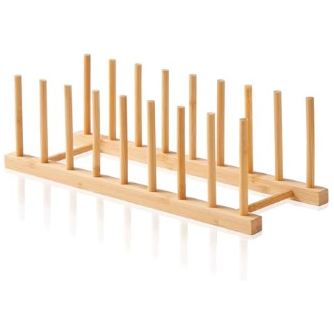 Worthyeah Bamboo Dish Dying Rack - Pot Lid Plate Organizer Holder for Cabinet - Cutting Board Organizer-Plate Rack for Dish, Pot Lid, Bowl, Cup, Cutting Board Cover