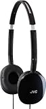 JVC Black Flat and Foldable Colorful Flats On Ear Headphone with 3.94 foot Gold Plated Phone Slim Plug HAS160B (Renewed)