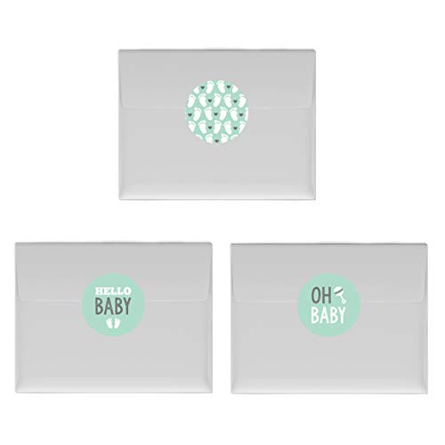 Andaz Press Chocolate Drop Labels Trio, Fits Kisses, Ultimate Gender Neutral Baby Shower Collection, Mint Green And Grey, 216-Pack #TOP2