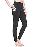 BALEAF Women's Fleece Lined Leggings Water Resistant High Waisted Warm Winter Pants Hiking Running Tights with Pockets Black M