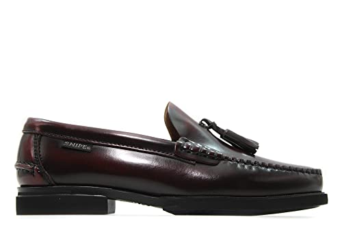 Snipe   Zapato mocasín de Piel,con borlas, Suela de Goma,Castellano,tacón,Ribetes, para: Hombre Color: Burdeos Talla:43