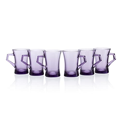 Image of Pasabahce Azur Mug from House of Pasabahce The Original Pasabahce from Turkey, Purple Transparent Azur Mugs, 210 ml in Set of 6 Pcs, Perfect fit for Tea /Coffee.