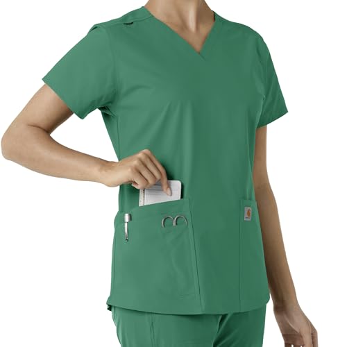 Carhartt Force Essentials Women's V-Neck Knit Panel Scrub Top, Hunter, 5XL - image 7