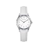 Viceroy Reloj Fashion Niña Comunión 401282-04 – Caja de Acero, Correa de Piel Blanca, Movimiento de Cuarzo, Pulsera de Plata con Cordón Rosa de Regalo