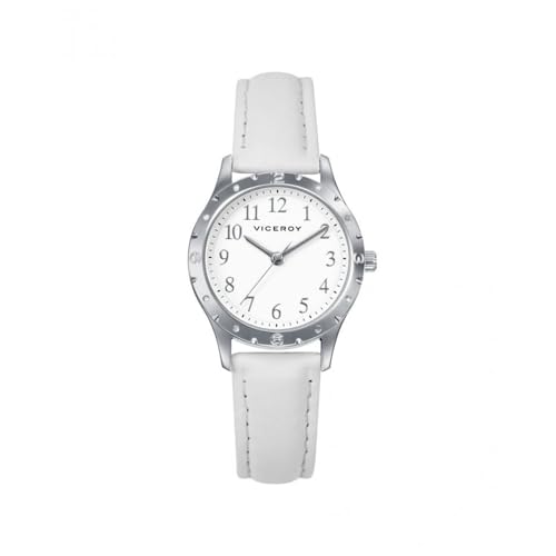 Viceroy Reloj Fashion Niña Comunión 401282-04 – Caja de Acero, Correa de Piel Blanca, Movimiento de Cuarzo, Pulsera de Plata con Cordón Rosa de Regalo Viceroy Reloj Fashion Niña Comunión 401282-04 – Caja de Acero, Correa de Piel Blanca, Movimiento de Cuarzo, Pulsera de Plata con Cordón Rosa de Regalo
