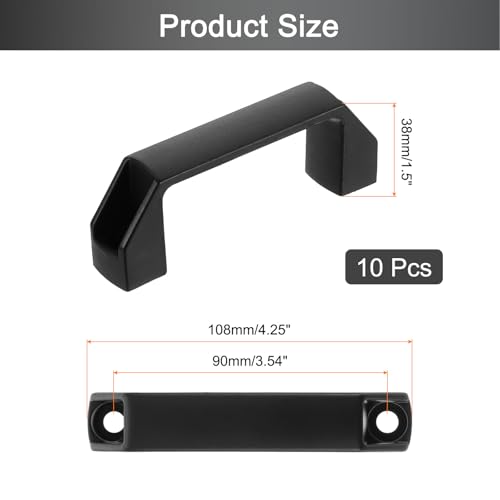 uxcell 10 Pack Rectangular Plastic Pull Handle, 90mm/3.5 Inch Hole Center Cabinets Pull for Drawer Luggage Mechanical Equipment Garages, Black