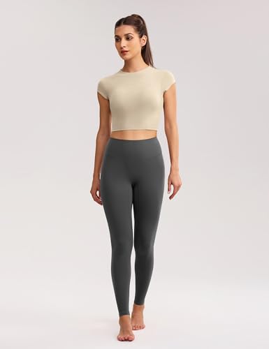 Image of ENERBLOOM Workout Crop Tops for Women Yoga Short Sleeve Removable Bra | Slim Fit, Mild Support, Crop T-Shirt, Mock Neck, Soft Comfort, High-Stretch, for Yoga,Gym & Daily Wear