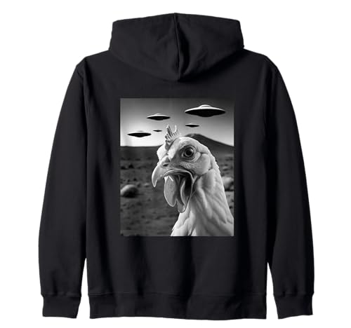 UFO Chicken Funny Chicken Selfie Con Flying Alien Tee, OVNI Sudadera con Capucha