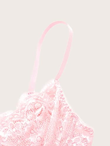 Floerns Women's Contrast Lace Spaghetti Strap Camisole Solid Crop Cami Top Pink S #TOP3