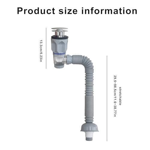 Image of Bathroom Sink Drain Kit,Flexible Expandable P-Trap Sink Drain Pipe for 1-1 /4 inch to 1-1 /2 inch Drain Hole Snappy Trap Flexible Drain Pipe with Pop Up Sink Drain Stopper (Gray)