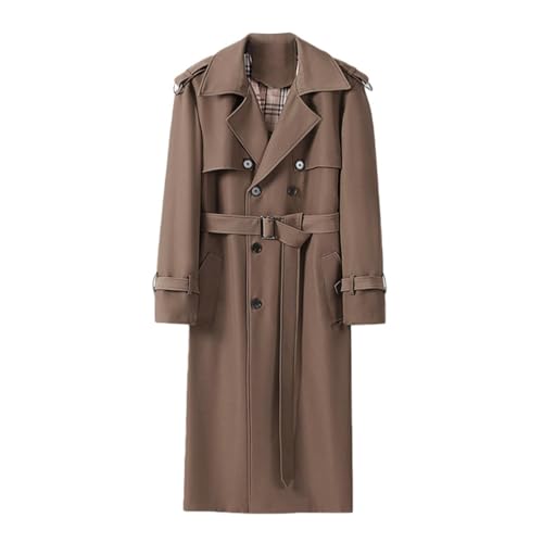 Gabardina larga casual para hombre silueta suelta marrón L que evita arrugas y rigidez