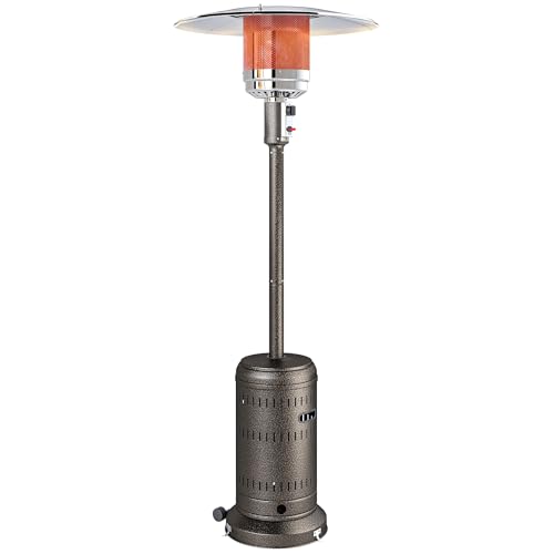 Outsunny Stufa a Gas/Propano da Esterno 11kw, con Spegnimento Automatico e Rotelle, Riscaldatore da Esterno Portatile, per Patio, Giardino e Terrazzo, 82x82x223 cm, Marrone Scuro