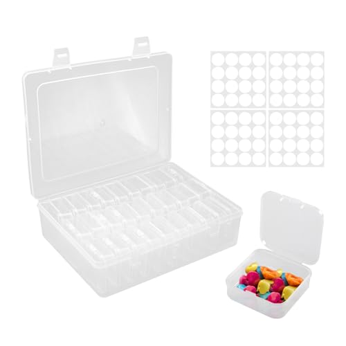 Flearitzo Cajas Almacenaje Plastico Pequeñas 30 piezas Mini Cajas Organizadoras Transparentes con Tapa 5,5x5,5x2cm y 2 Pegatinas para Joyas Pastillas Manualidades y Cuentas