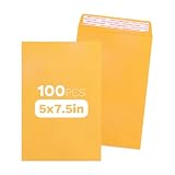 Geofun Small Manilla Envelopes 5 x 7.5 inch with Peel & Seal Closure 100 Pack, Open End, Yellow Envelopes 5 x 7.5 inch for Efficient Organization & Mailing