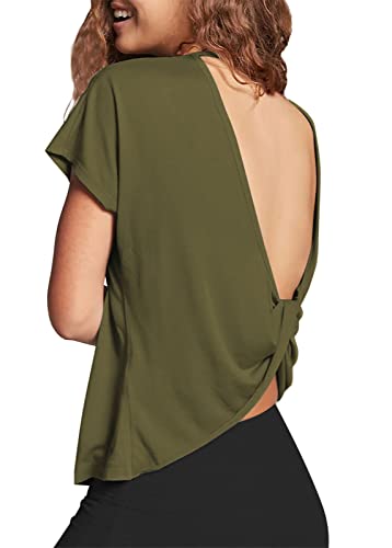 Mippo Womens Open Back Workout Tops Loose Short Sleeve Athletic Gym T Shirts3