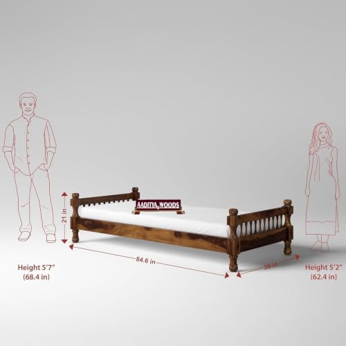 Image of AADITYA WOODS Solid Sheesham Wood Single Bed Cot Without Storage |Wooden Bed for Bedroom | Multipurpose Solid Wood Cot Palang -Mahogany Finish3