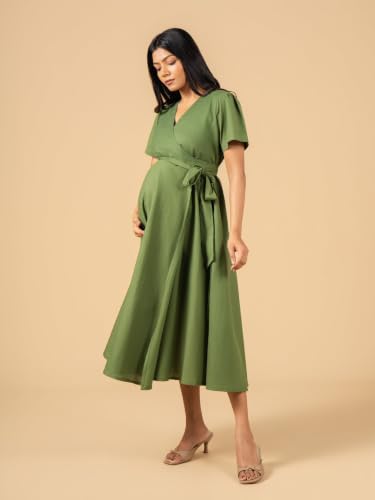 Image of The Mom Store Maternity and Nursing Wrap Dress for New Mom | Pre and Post Pregnancy Wear for Womens | Trendy Stylish Printed Friendly Dresses for Women | Comfortable