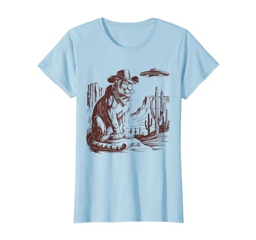 Mountain Lion UFO Western Vintage Alien 90er Retro Cowboy T-Shirt