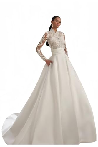 Zeeyecie Ivory Beach A-Line Wedding Dresses 2025 Long Sleeve Satin