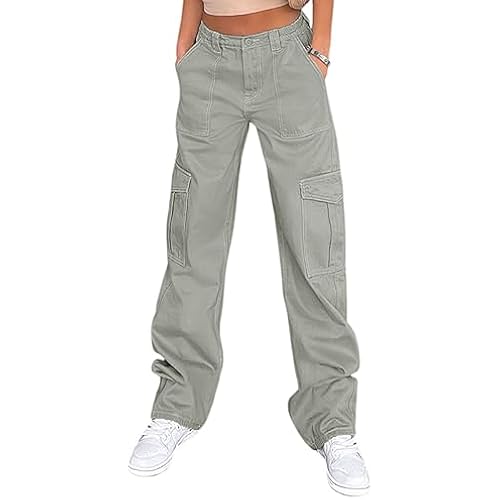 Lepunuo Cargo Pants for Women High Waisted Casual Pants Baggy Stretchy Wide Leg Y2K Streetwear with 6 Pockets