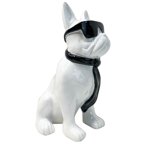 Statuetta Di Bulldog Francese - Regalo Di Sculture Di Animali, Grande Statua Di Bulldog | Statuette Moderne Di Bulldog, Scultura Di Bulldog Con Occhiali Sciarpa, Statua Di Decorazioni Per La Casa