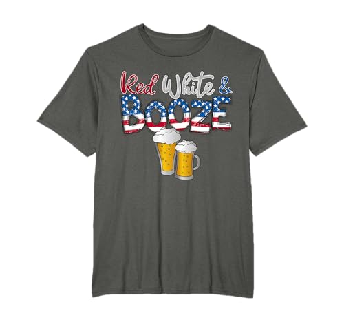 Red White and Booze America Flag 4th Of Julyy T-Shirt...