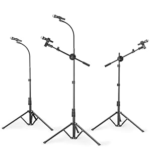 Mikrofonständer mit Stativ, KDD 2x Mikrofonarm 360°Höhenverstellbar 76-203cm, Mikrofonstativ mit 2 Mikrofonclip, 3/8″ to 1/4″ Adapter, Mikrofon Halterung für Blue Yeti Nano Snowball meisten Mikrofone