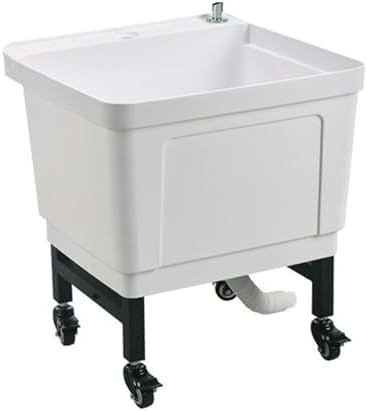 Large Commercial Mop Sink, Freestanding Laundry Basin with Casters, Indoor/Outdoor Cleaning Station, One-Touch Drain for Easy Use - Black