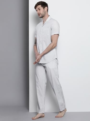 Image of The Indian Garage Co Men's Cotton Slim Fit Polka Dot Shirt & Pant Lounge Wear Set