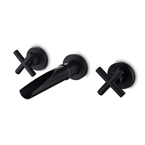 Tvane Matte Black Brass Bathroom Faucet, Wall Mount Faucet 2-Handle Bathroom Sink Wall Faucets With Rough In Valve Included #TOP3