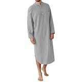 Men's Nightshirt Loose Sleep Shirt V Neck Long Sleeve Sleepwear Mens Sleepshirt Cotton Nightshirt Pl