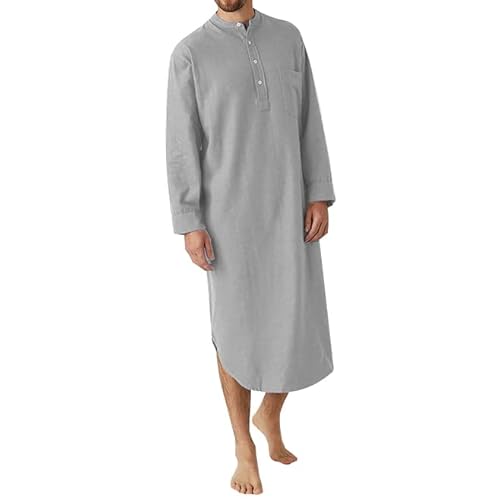 Men's Nightshirt Loose Sleep Shirt V Neck Long Sleeve Sleepwear Mens Sleepshirt Cotton Nightshirt Plain,Gray,Xxl #TOP15