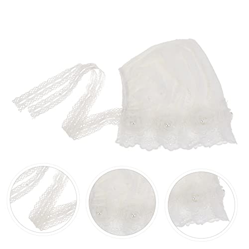 Gorro de algodón transpirable para recién nacido con encaje blanco 6